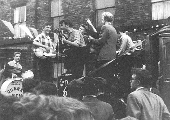 The Quarry Men play in Rosebery Street