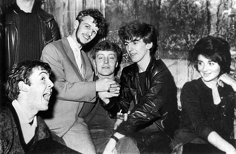 George Harrison of the Beatles with Rory Storm and the Hurricanes at the backstage of the Tower Ball
